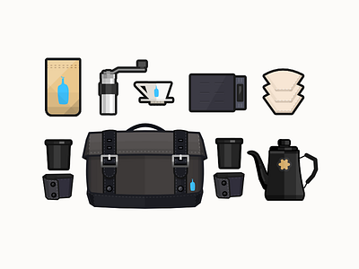 Sabbatical Travel Kit beans bluebottle coffee equipment illustration kit