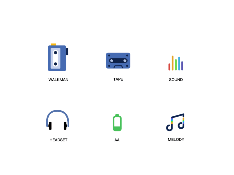 Nostalgic music 2 / icons(color) / animation aa headset melody music nostalgic retro sound tape walkman