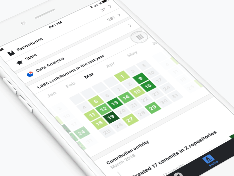 Contributions calendar / Motion calendar motion ui