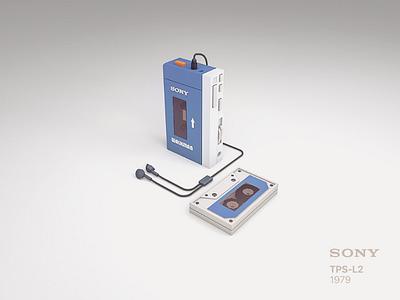 Sony Tps L2 c4d headset low poly nostalgia sony tape walkman