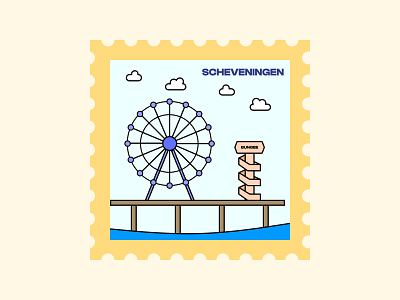 Post Stamp Scheveningen beach branding design figma holiday holidays illustrating illustration netherlands offline post stamp print stamp the netherlands vacation