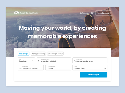 Experiment KLM branding clean design desktop ecommerce design homepage minimal travel traveling ui ui design webdesign