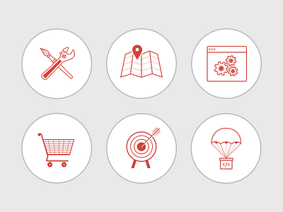 Illustrations arrow browser cart gears icons illustration map outline paint brush parachute target tools