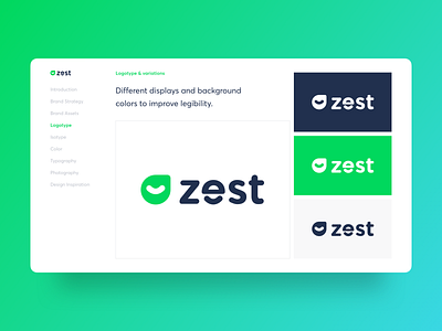 Zest · Branding Guidelines 🍋 art direction brand brand and identity branding colors concept design gradient graphic design green guidelines identity isotype logo logotype redesign zest