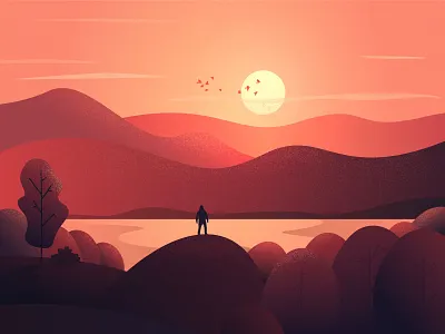 Peak after peaks app birds calm climbing design hiking illustration journey lake landscape meditation mountains peaks sunset travel travel agency travel app ui ux vector