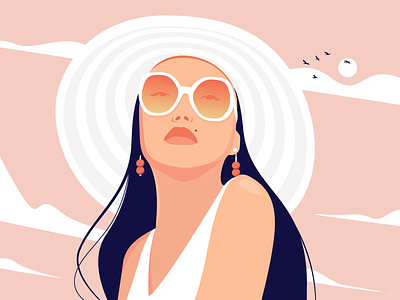 July chill clean design fashion fireart studio girl hat holidays hot illustration portrait relax studio summer sunglasses sunny trip vacation vector woman