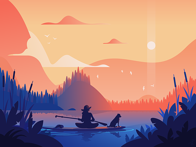 Paddle Board Chillin' board chill dog fireart fireart studio illustration landscape mountains nature paddle relax sup travel vector