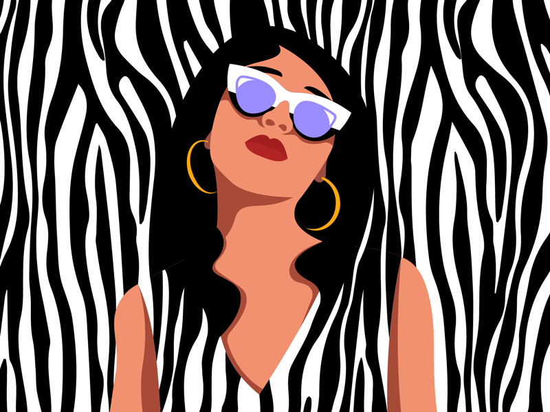 The Bitch is Back africa animal back bitch chic design elton john fire fireart fireart studio girl hot illustration portrait poster sexy sunglasses woman zebra zebra crossing