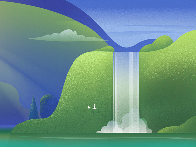 Waterfall book chilly editorial art editorial illustration editorial layout focus hills illustration lake landscape moody mountains national geographic press relaxing the new york times waterfall