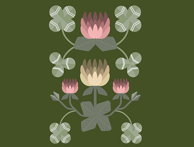 Clover ai botanical clover folk geometrical illustration midcentury vector