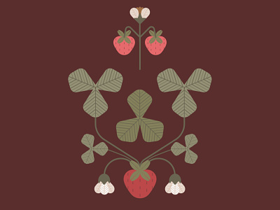 Strawberry ai botanical floralpattern folk geometrical illustration midcentury pattern vector wildlife