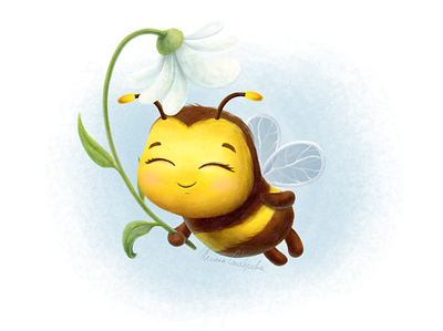 Happy Bee bee character cute daisy flower happy illustration insect kids illustration smile