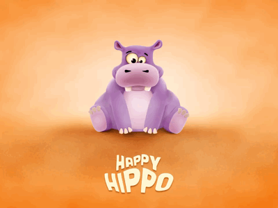 Happy hippo animal animated gif animation character cute fun gif happy hippo illustration kids laugh orange purple