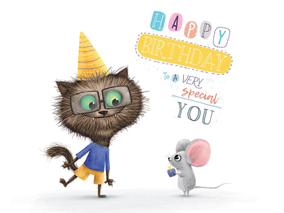 Birthday card animal birthday card cat character gift illustration kids mouse special