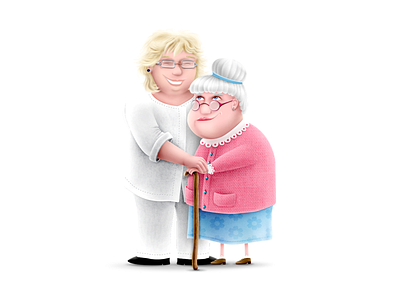 Helping Hands care character hands helping illustration nurse old lady web