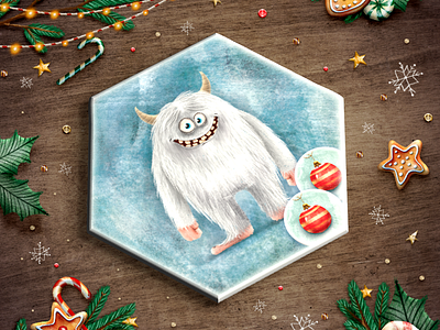 Christmas Village board game Yeti tile board game character christmas cute game illustration kids tile winter yeti