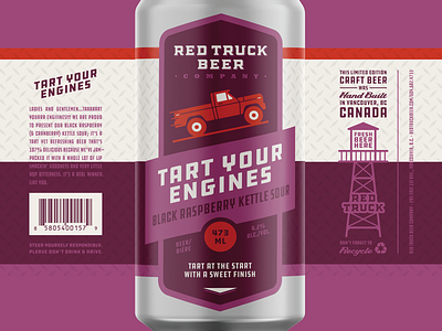 Red Truck Beer Company Packaging – Tart Your Engines – 473mL badge beverages branding craft beer design flat icon identity illustration illustrator logo minimal naming retail type typography vector