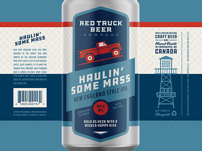 Red Truck Beer Company Packaging – Haulin' Some Mass – 473mL badge beverages branding craft beer design flat icon identity illustration illustrator logo minimal naming retail type typography vector