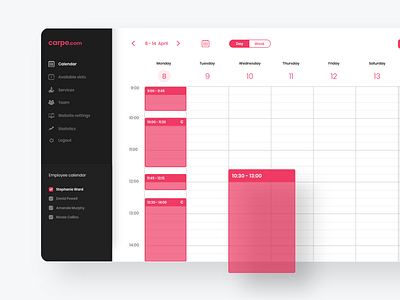 Carpe - Online platform to manage hair saloon 2019 calendar dashboard design platform product design ui user interface ux web web app webdesign