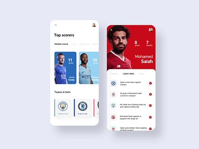 Football app interaction 2019 animation design football interaction ios list minimal mobile motion product design salah smooth statistics swipe ui user interface ux