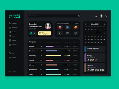 Dashboard for the student /dark theme design graphic design makeevaflchallenge ui ux