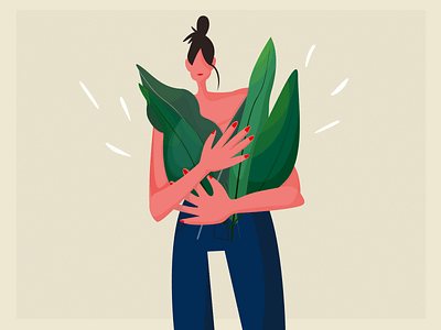 Leafs adobe illustrator flat girl illustration plant vector
