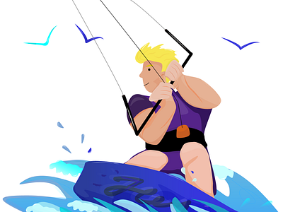 Kitesurfing adobe illustrator flat illustration vector
