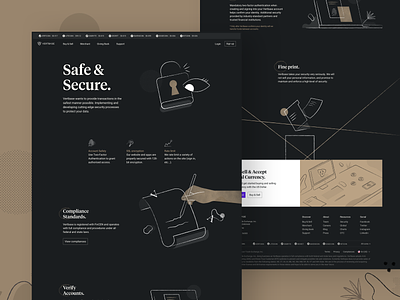 Vertbase Safe & Secure crypto cryptocurrency dark desktop gold grid hand illustrations interface landingpage lock security significa texture webdesign