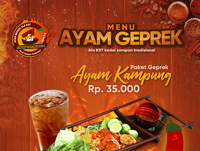 Menu Design Ayam Geprek For Kedai Sampan Tradisional cover design flyer design menu design restaurant