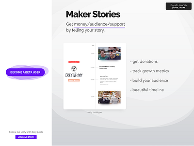 Maker Stories Landing Page coming soon indie hacker landing page maker side project sign up stories timeline