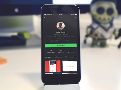 Dribbble App - Profile [Concept] app apple dark dribbble ios ios7 ios8 iphone iphone6 profile shot