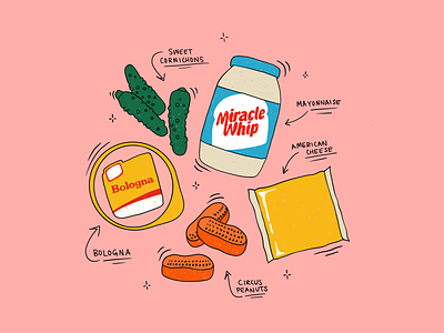Things I Hate bologna cheese circus peanuts color block cornichons funny hand drawn illustration illustrator mayonnaise miracle whip pickles