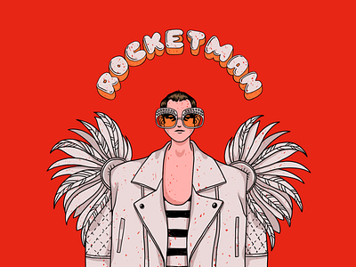 Rocketman color block elton john fashion fashion illustration hand drawn illustration illustrator musician orange pop procreate red rocketman
