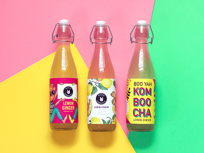 Kombucha Labels bottle design bottle label color block illustration kombucha
