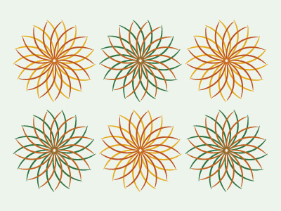 Flower set art colour design flower graphic green grey orange pattern vector