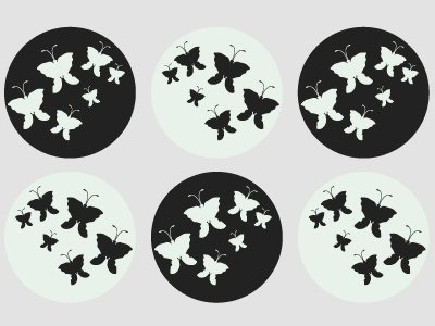 Green & Black butterfly circle design graphic outline round series silhouette