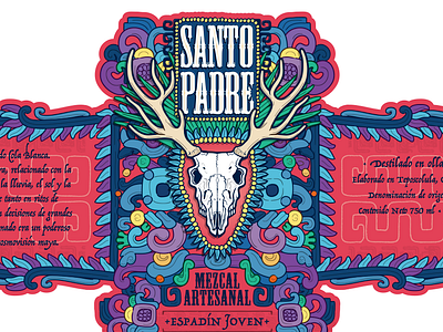 Mezcal Santo Padre branding colorful design illustration label design mayan mexico skull vector