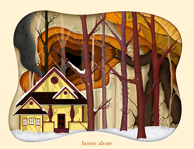 Home Alone At The End Of Autumn animation autumn behance design fall fantasy flat illustration illustrator photoshop textures typography vector winter