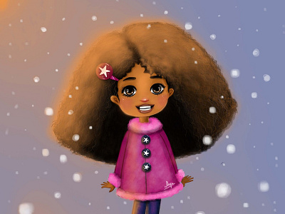 African Girl african american black children book cute art digital art digital artist digital painting drawing illustration kids art little girl snow day winter scene
