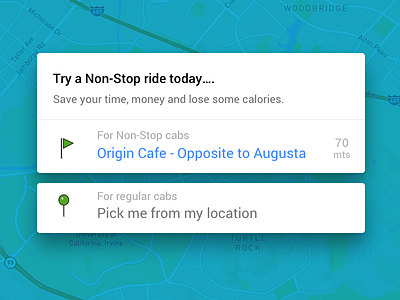 Selection Card for Cabs cabs card distance interaction location maps ocd selection ui
