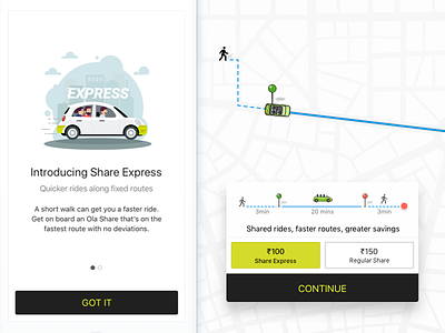 Ola - Share Express app cabs design express illustration interaction location ocd ola rides share ui