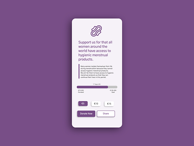 Daily UI 032 - Crowdfunding Campaign app crowdfunding campaign dailyui dailyui032 dailyui32 dailyuichallenge donate donation app flat interface light theme minimal purple ui ux