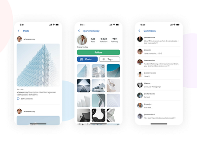 UI Redesign for an Instagram Companion App comments dashboard flat design follower instagram material design minimal design redesign ui