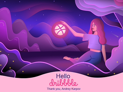 Hello Dribbble! design forest girl hellodribbble hellodribble icon illustration neon light ui vector