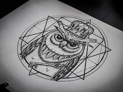 Car-owl-us Rex tattoo carolus drawing geometry owl pen rex sacred stippling tattoo