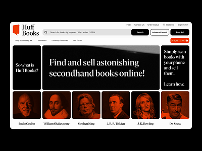 Huff Books - Online Second-hand Book Store animation book books branding clean design e commerce logo orange second hand typography ui user interface webdesign webiste