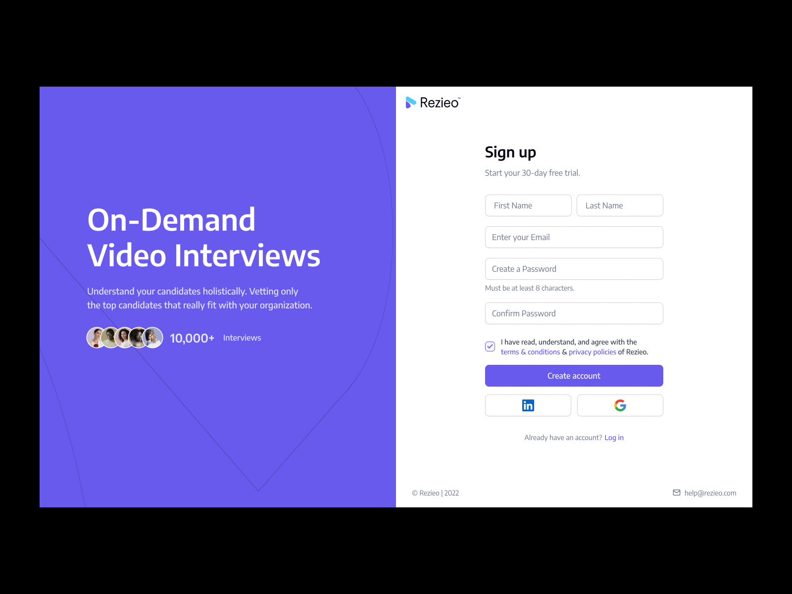 Rezieo™ - Web App for On-Demand Video Interviews app application branding clean dashboard design purple saas typography ui user interface webdesign