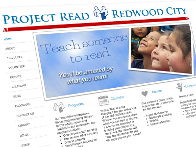 Project Read Landing Page icons kids landing non profit page read six website