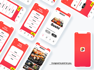 Food Product design: PICK app design concept food app isometric product design product designer prototype sketch ui ux