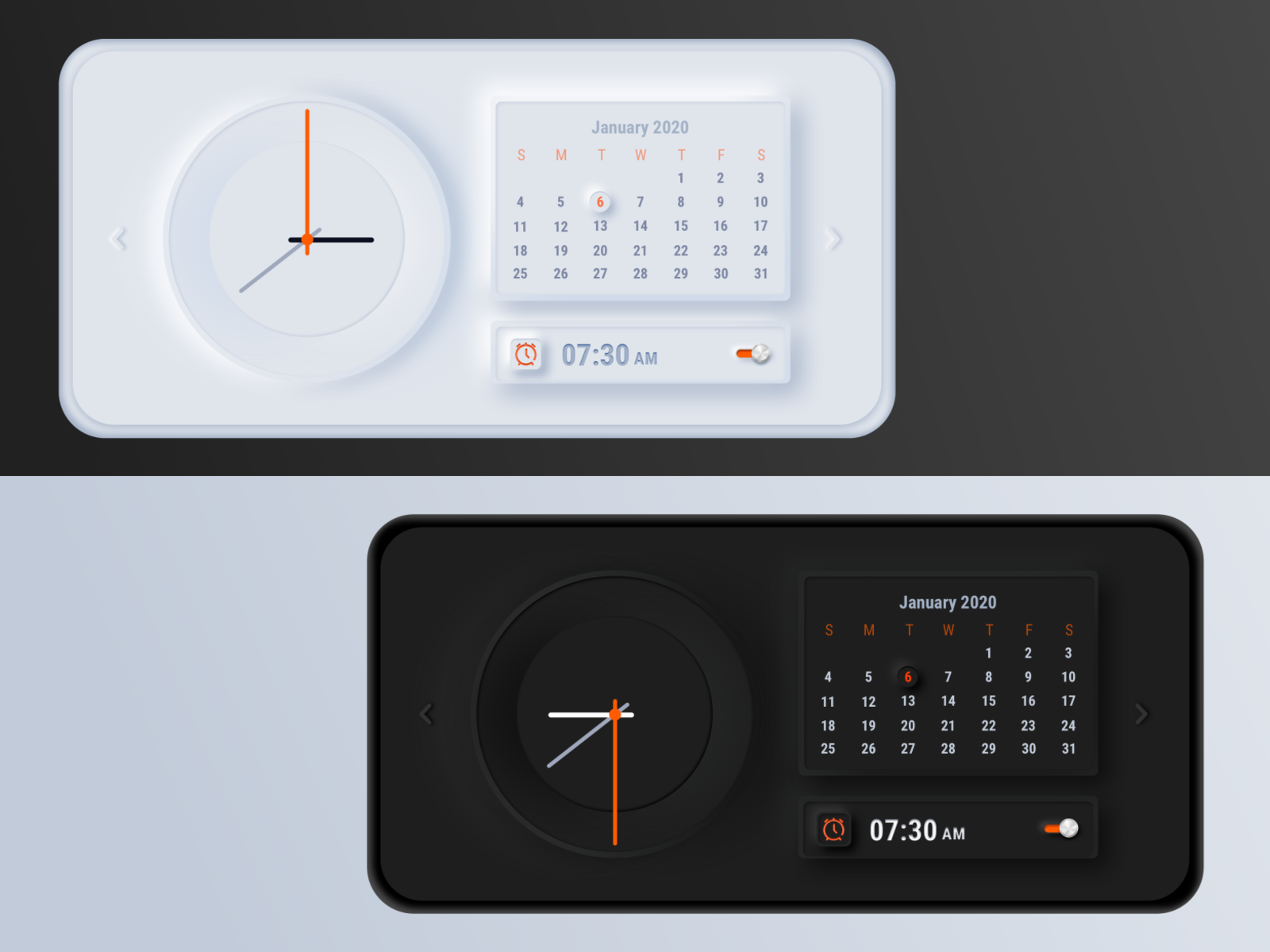 Clocks calendar widgets by Jas Chen on Dribbble